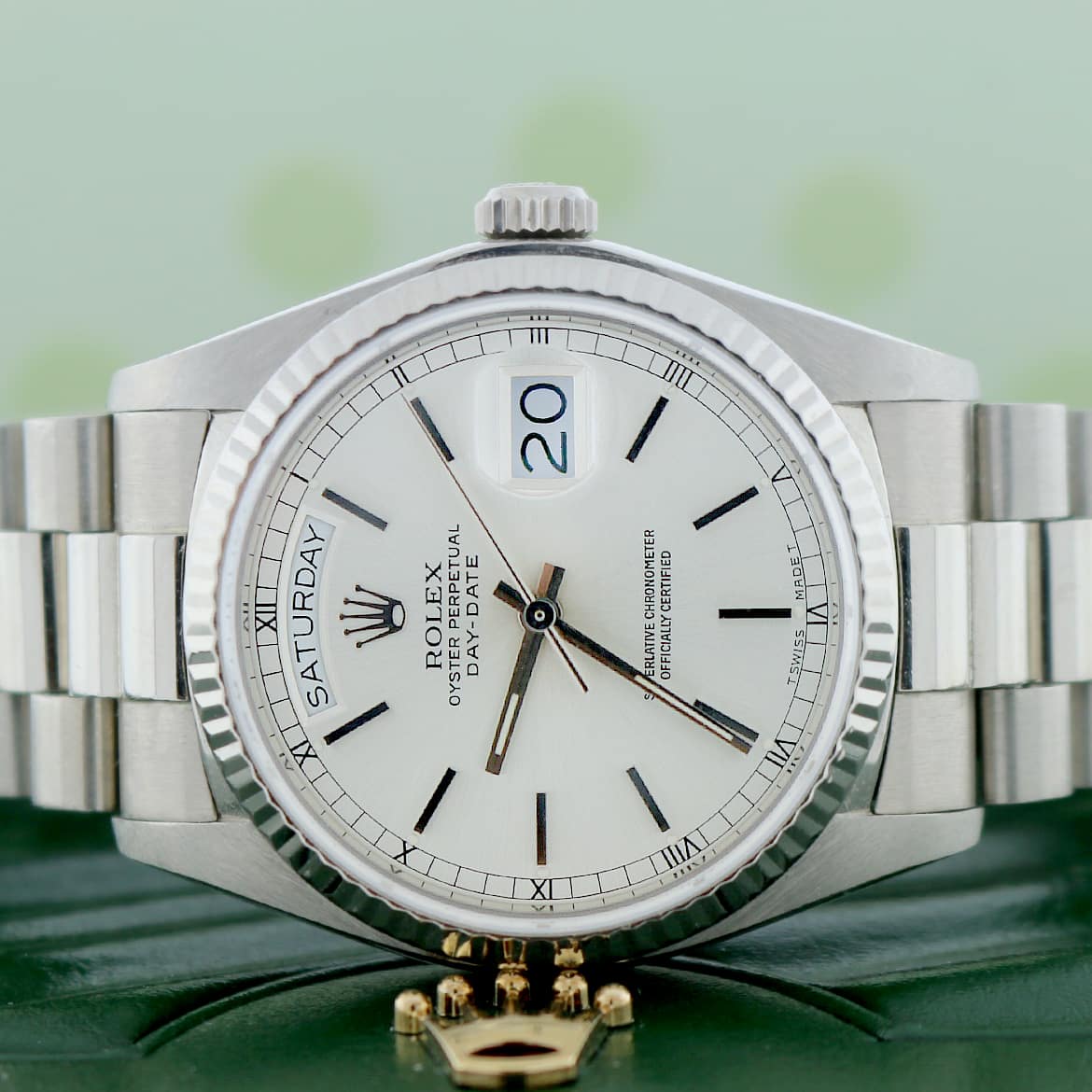 Rolex President Day-Date 18K White Gold 36MM Silver Stick Dial Automatic Watch 18039 - Image 2