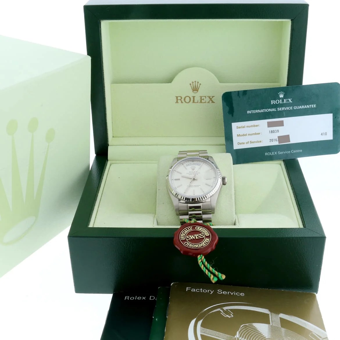 Rolex President Day-Date 18K White Gold 36MM Silver Stick Dial Automatic Watch 18039 - Image 3