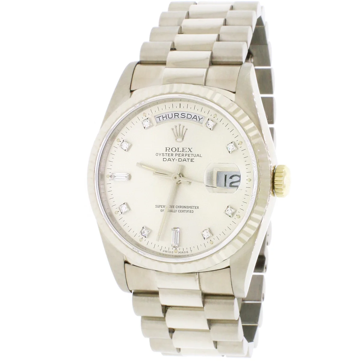 Rolex President Day-Date 18K White Gold Factory Diamond Dial 36MM Automatic Mens Watch 18239