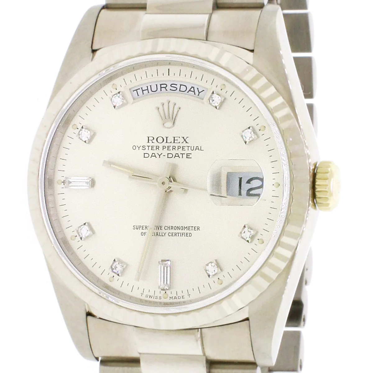 Rolex President Day-Date 18K White Gold Factory Diamond Dial 36MM Automatic Mens Watch 18239 - Image 4