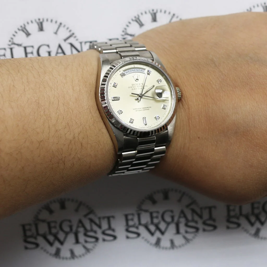 Rolex President Day-Date 18K White Gold Factory Diamond Dial 36MM Double-Quick Automatic Mens Watch 18239 - Image 6