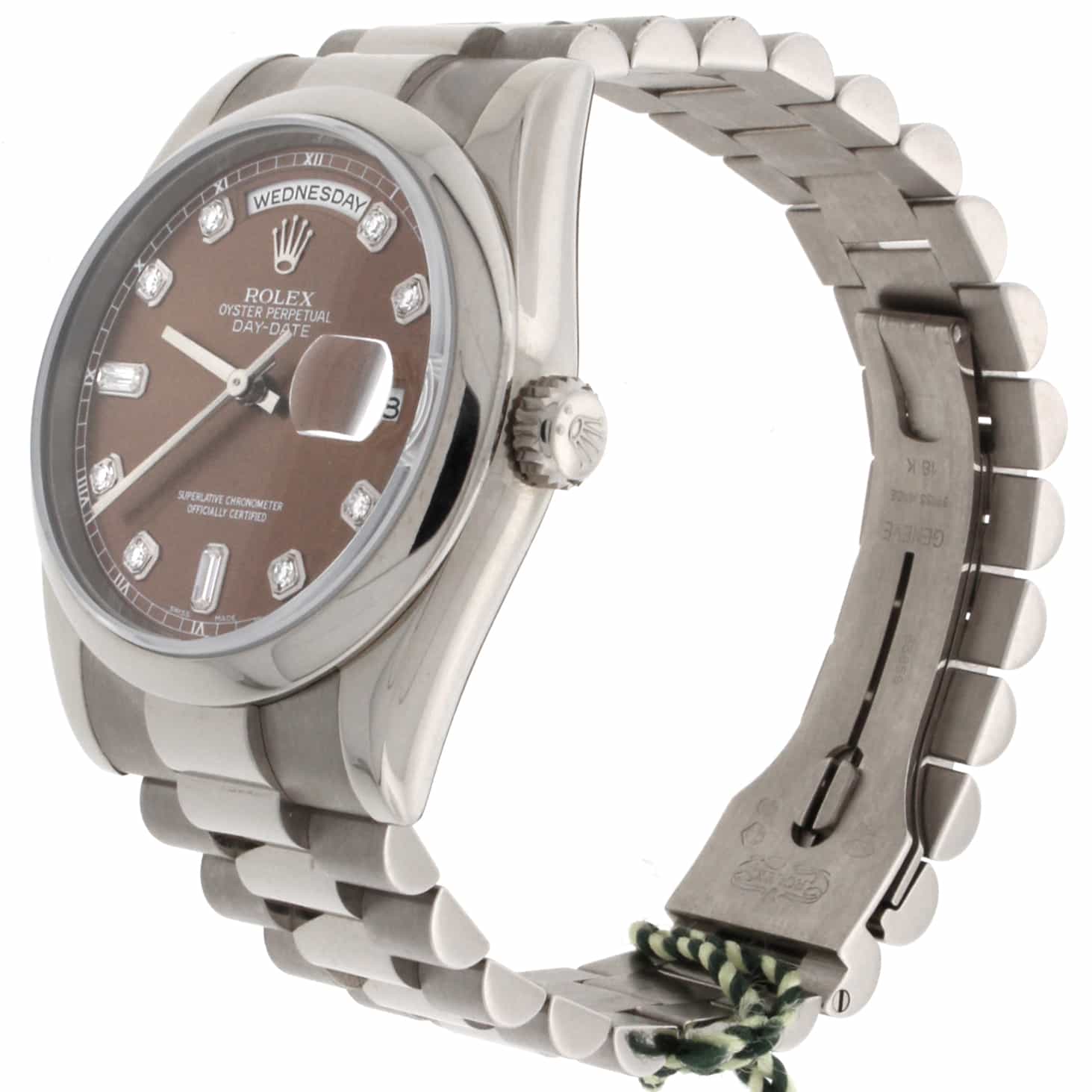 Rolex President Day-Date 18K White Gold Original Chocolate Diamond Dial Automatic Mens Watch 118209 - Image 4