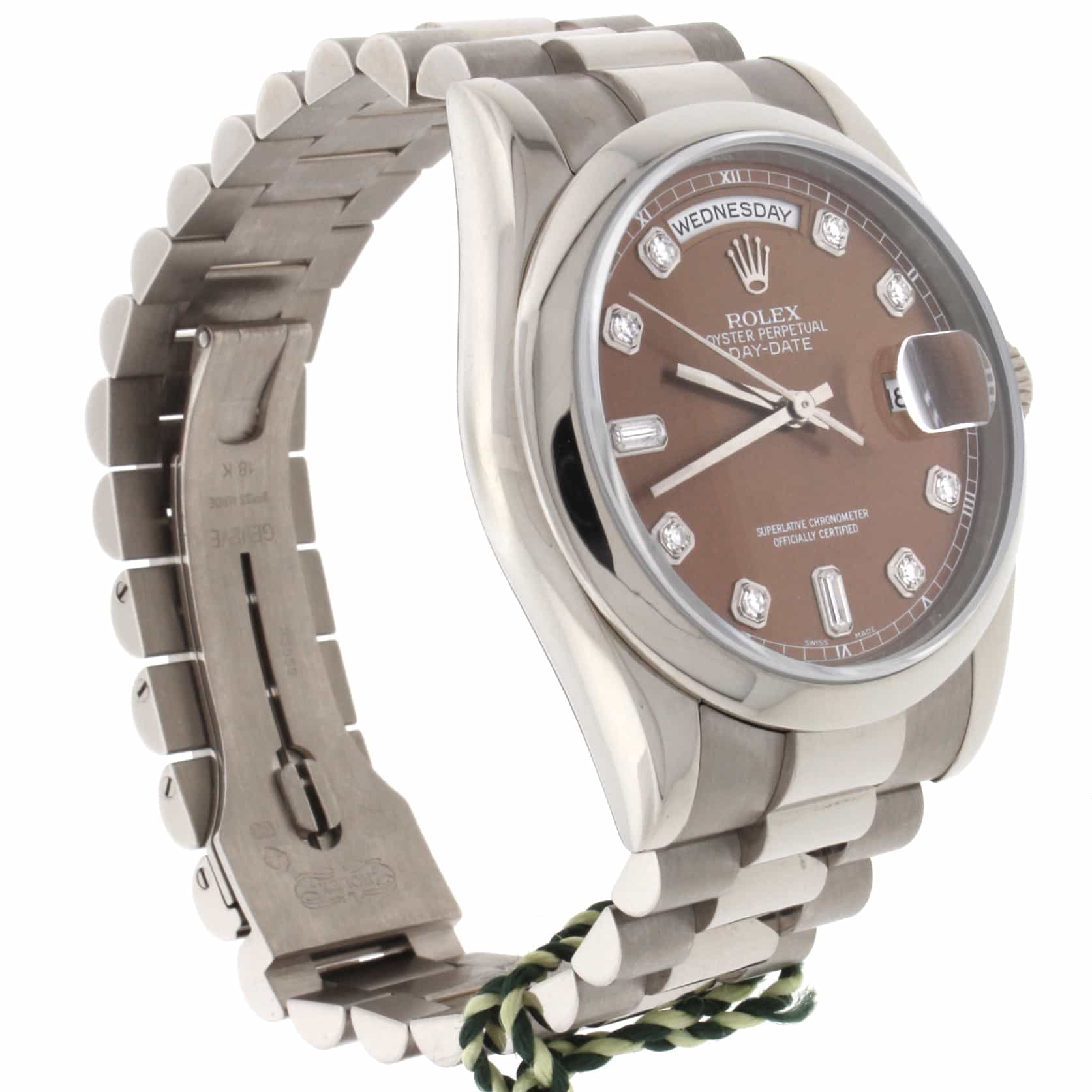 Rolex President Day-Date 18K White Gold Original Chocolate Diamond Dial Automatic Mens Watch 118209 - Image 5