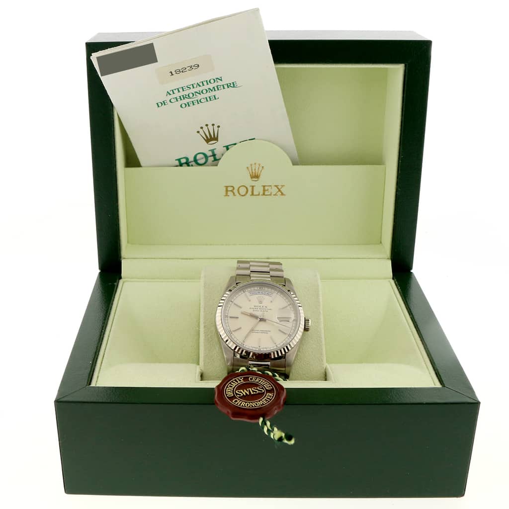 Rolex President Day-Date 18K White Gold Original Index Dial 36MM Automatic Mens Watch 18239 - Image 3