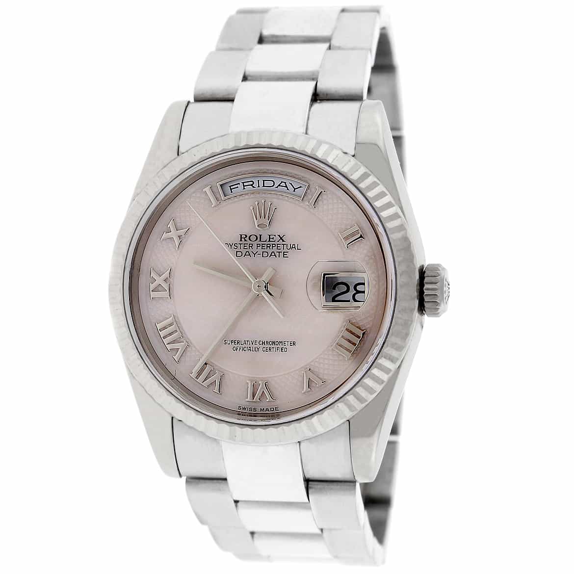 Rolex President Day-Date 18K White Gold Original Ivory MOP Roman Dial 36MM Mens Watch 118239