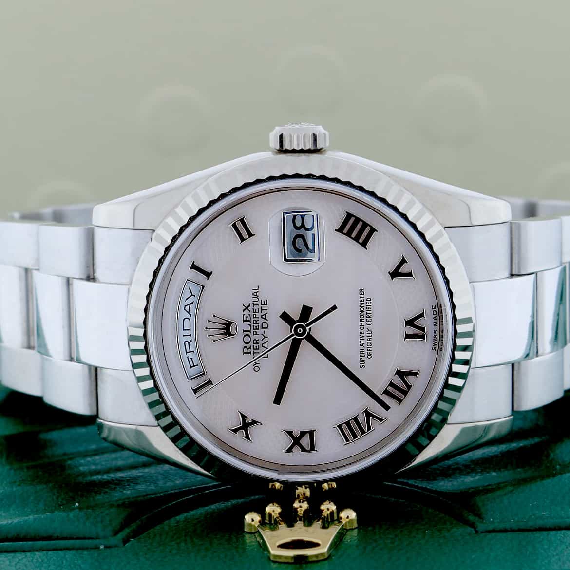 Rolex President Day-Date 18K White Gold Original Ivory MOP Roman Dial 36MM Mens Watch 118239 - Image 2