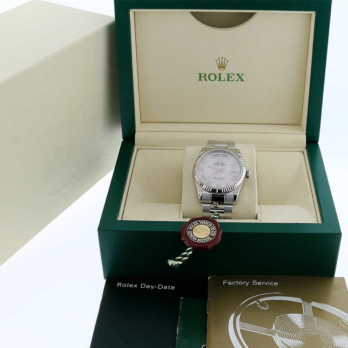 Rolex President Day-Date 18K White Gold Original Ivory MOP Roman Dial 36MM Mens Watch 118239 - Image 3