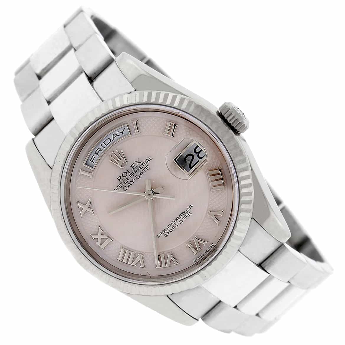 Rolex President Day-Date 18K White Gold Original Ivory MOP Roman Dial 36MM Mens Watch 118239 - Image 4