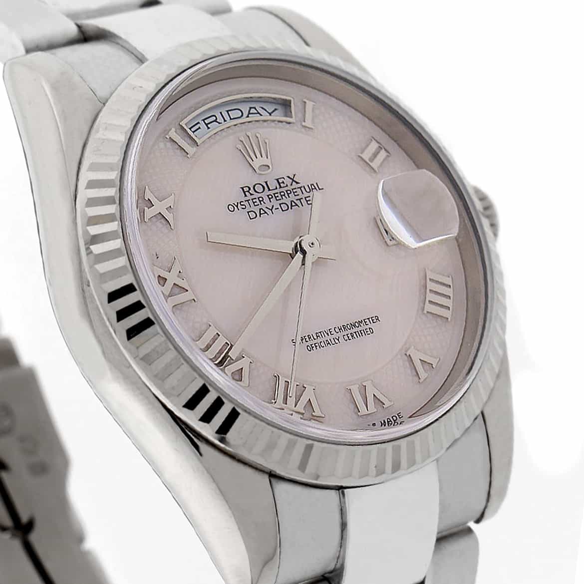 Rolex President Day-Date 18K White Gold Original Ivory MOP Roman Dial 36MM Mens Watch 118239 - Image 5