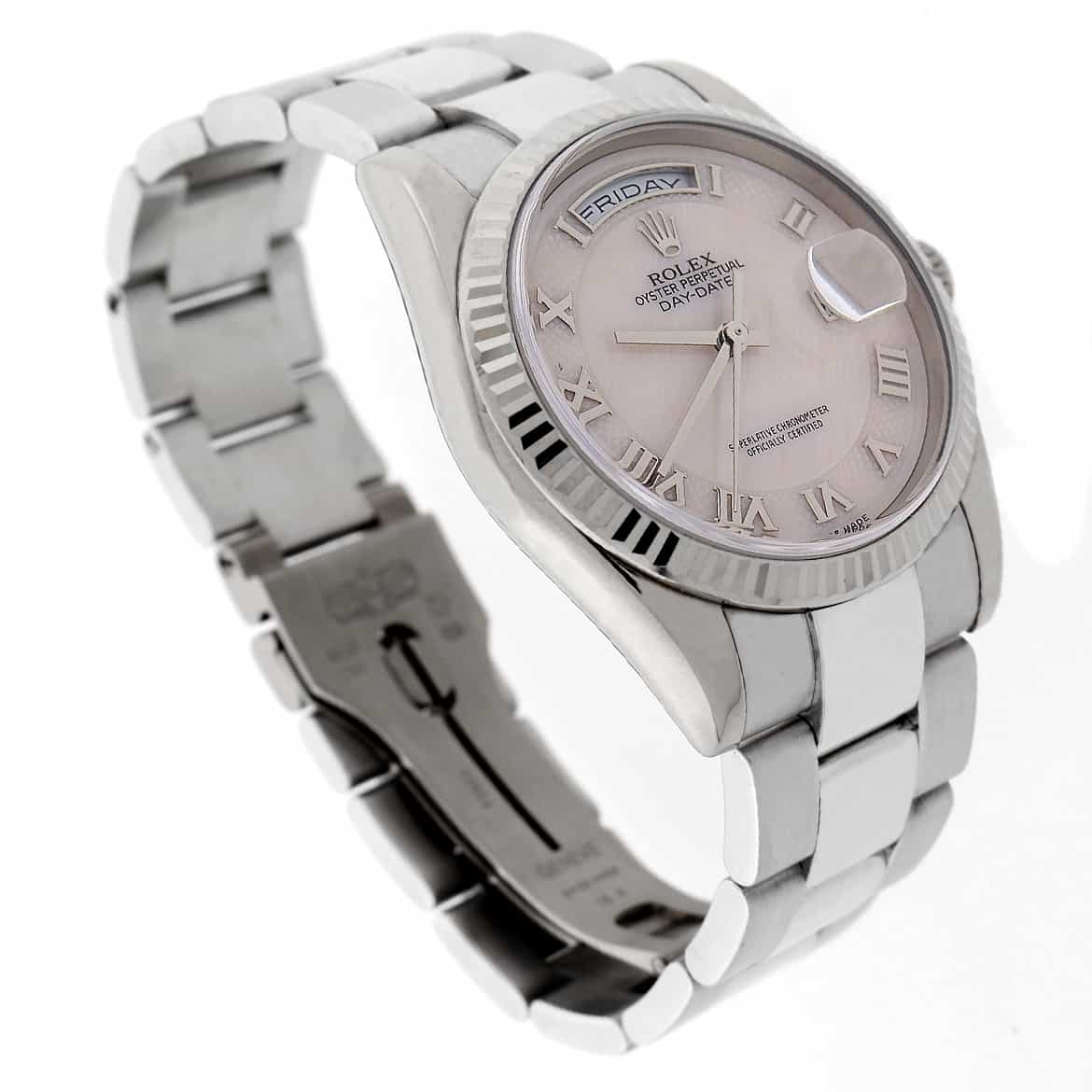 Rolex President Day-Date 18K White Gold Original Ivory MOP Roman Dial 36MM Mens Watch 118239 - Image 7