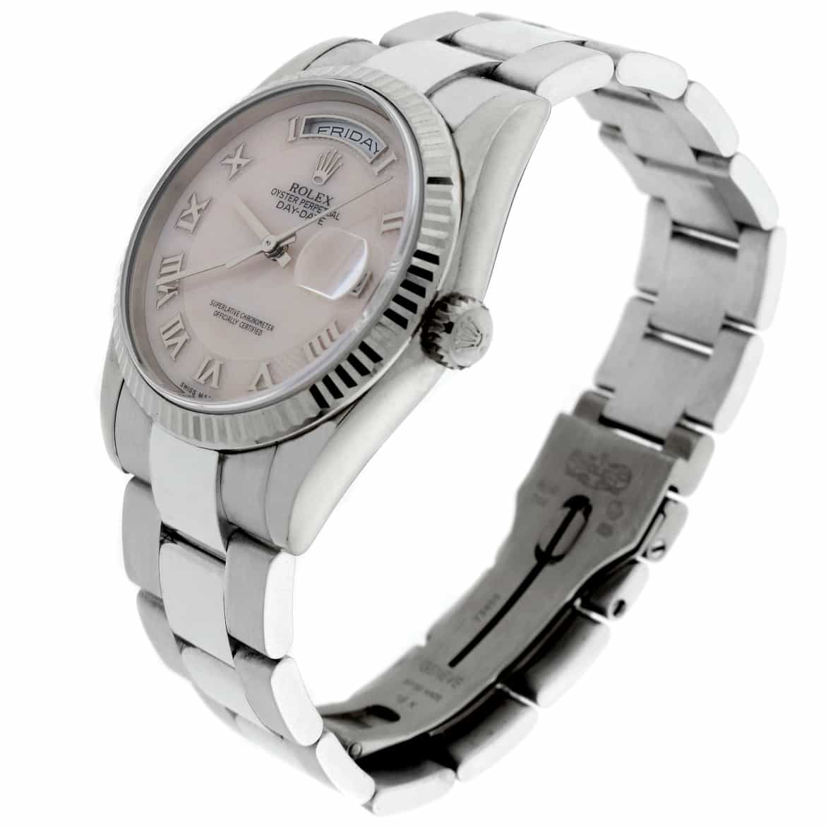 Rolex President Day-Date 18K White Gold Original Ivory MOP Roman Dial 36MM Mens Watch 118239 - Image 8
