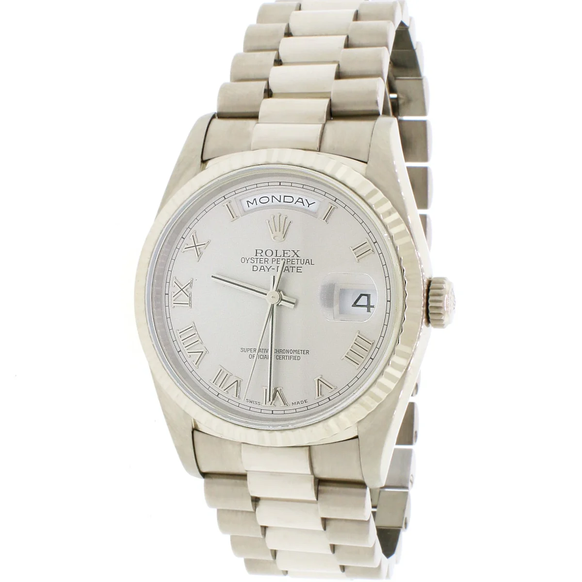 Rolex President Day-Date 18K White Gold T series Serviced in 2016 36MM Double-Quick Factory Roman Dial Automatic Mens Watch 18239