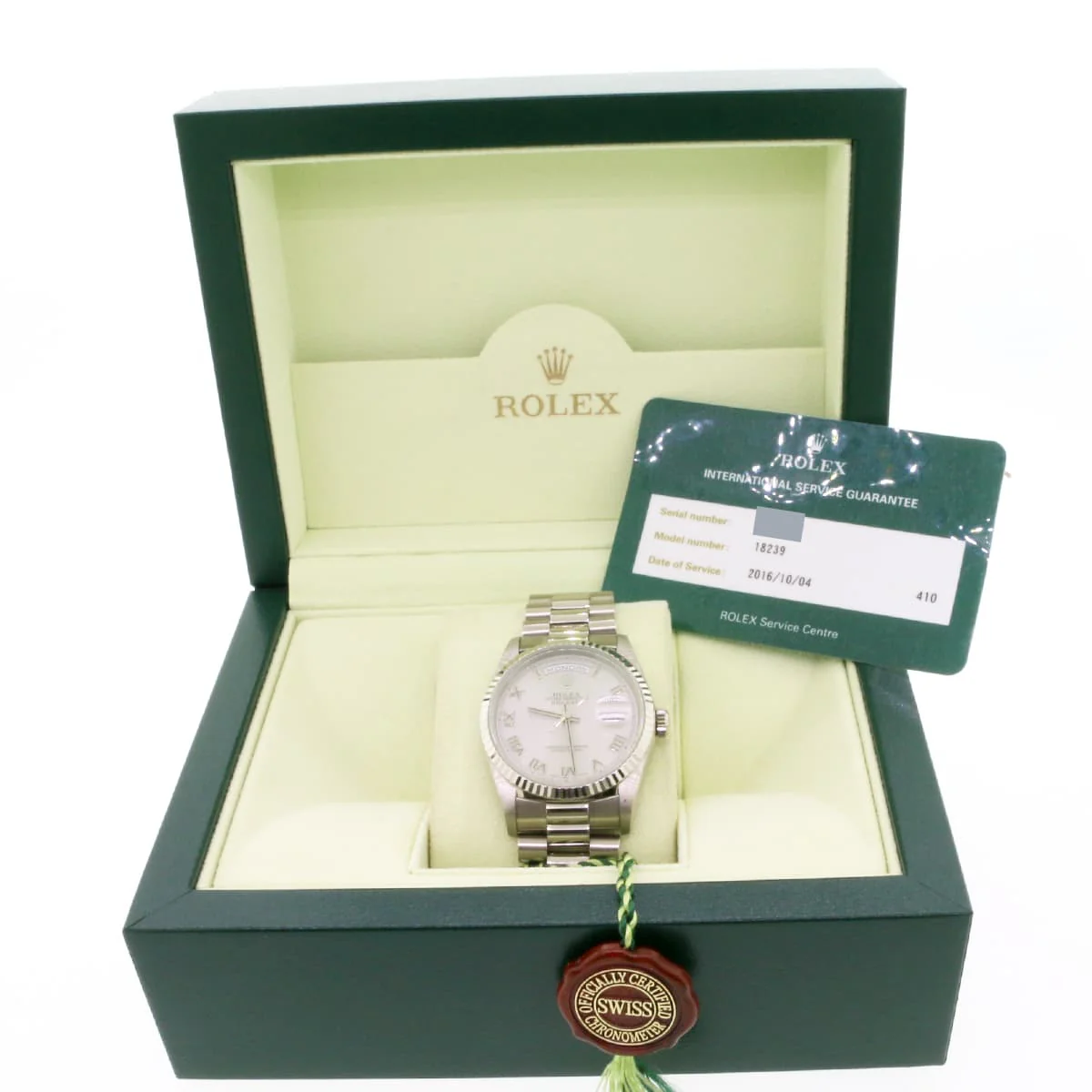 Rolex President Day-Date 18K White Gold T series Serviced in 2016 36MM Double-Quick Factory Roman Dial Automatic Mens Watch 18239 - Image 2