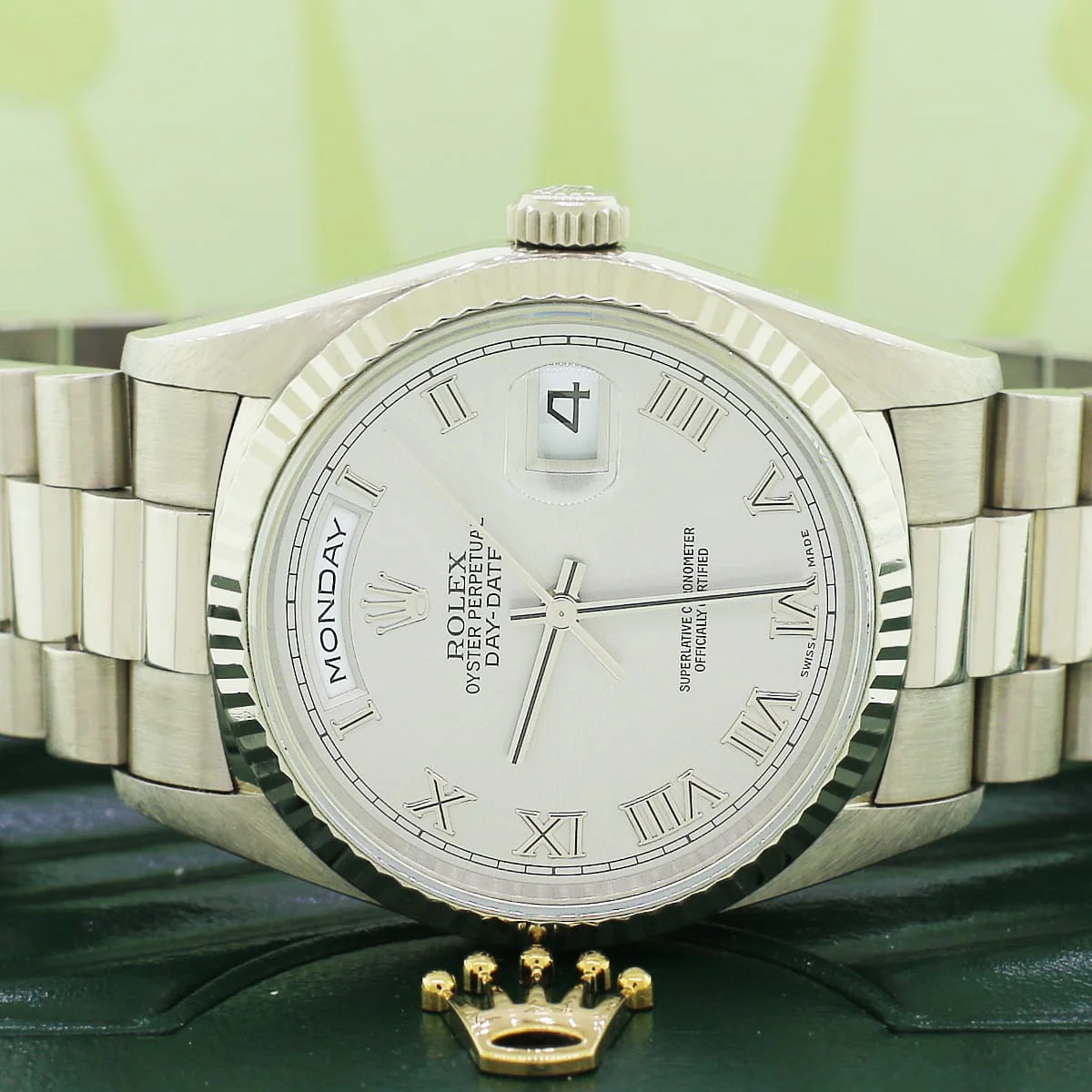 Rolex President Day-Date 18K White Gold T series Serviced in 2016 36MM Double-Quick Factory Roman Dial Automatic Mens Watch 18239 - Image 4