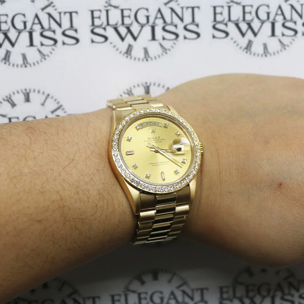 Rolex President Day-Date 18K Yellow Gold 36MM Automatic Mens Watch 18038 w/Champagne Diamond Dial & Bezel - Image 4