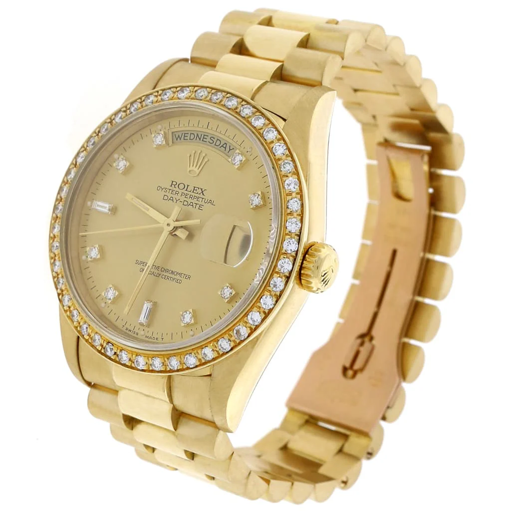Rolex President Day-Date 18K Yellow Gold 36MM Automatic Mens Watch 18238 w/Pave Dial/Diamond Bezel - Image 3