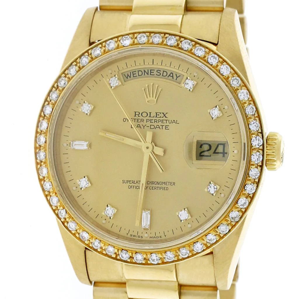 Rolex President Day-Date 18K Yellow Gold 36MM Automatic Mens Watch 18238 w/Pave Dial/Diamond Bezel - Image 4