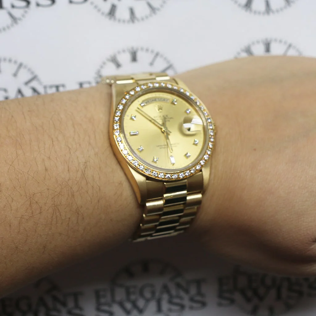Rolex President Day-Date 18K Yellow Gold 36MM Automatic Mens Watch 18238 w/Pave Dial/Diamond Bezel - Image 5