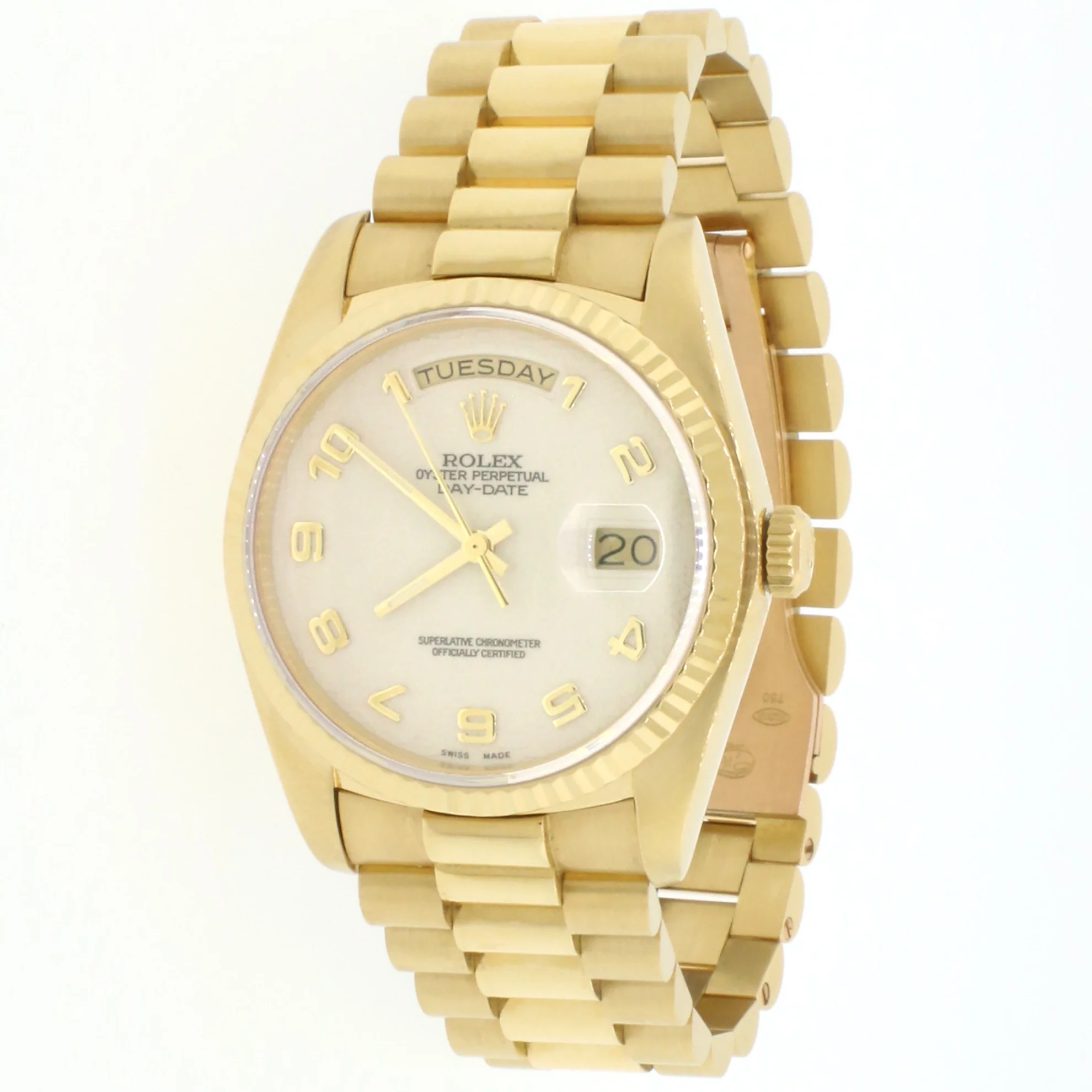 Rolex President Day-Date 18K Yellow Gold 36MM Ivory Jubilee Arabic Dial Watch Box Papers