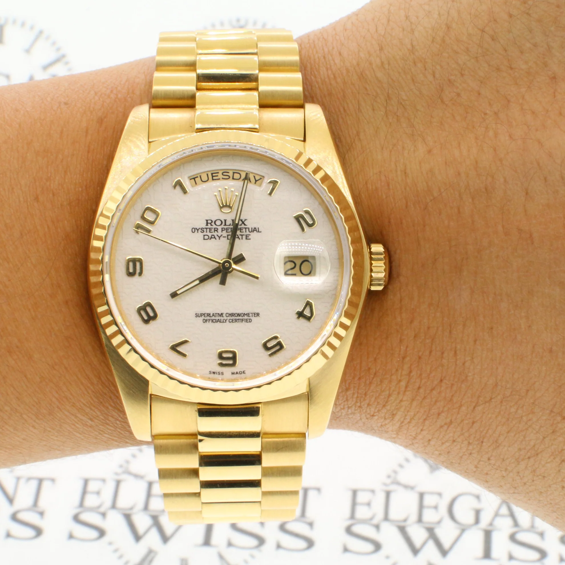 Rolex President Day-Date 18K Yellow Gold 36MM Ivory Jubilee Arabic Dial Watch Box Papers - Image 7