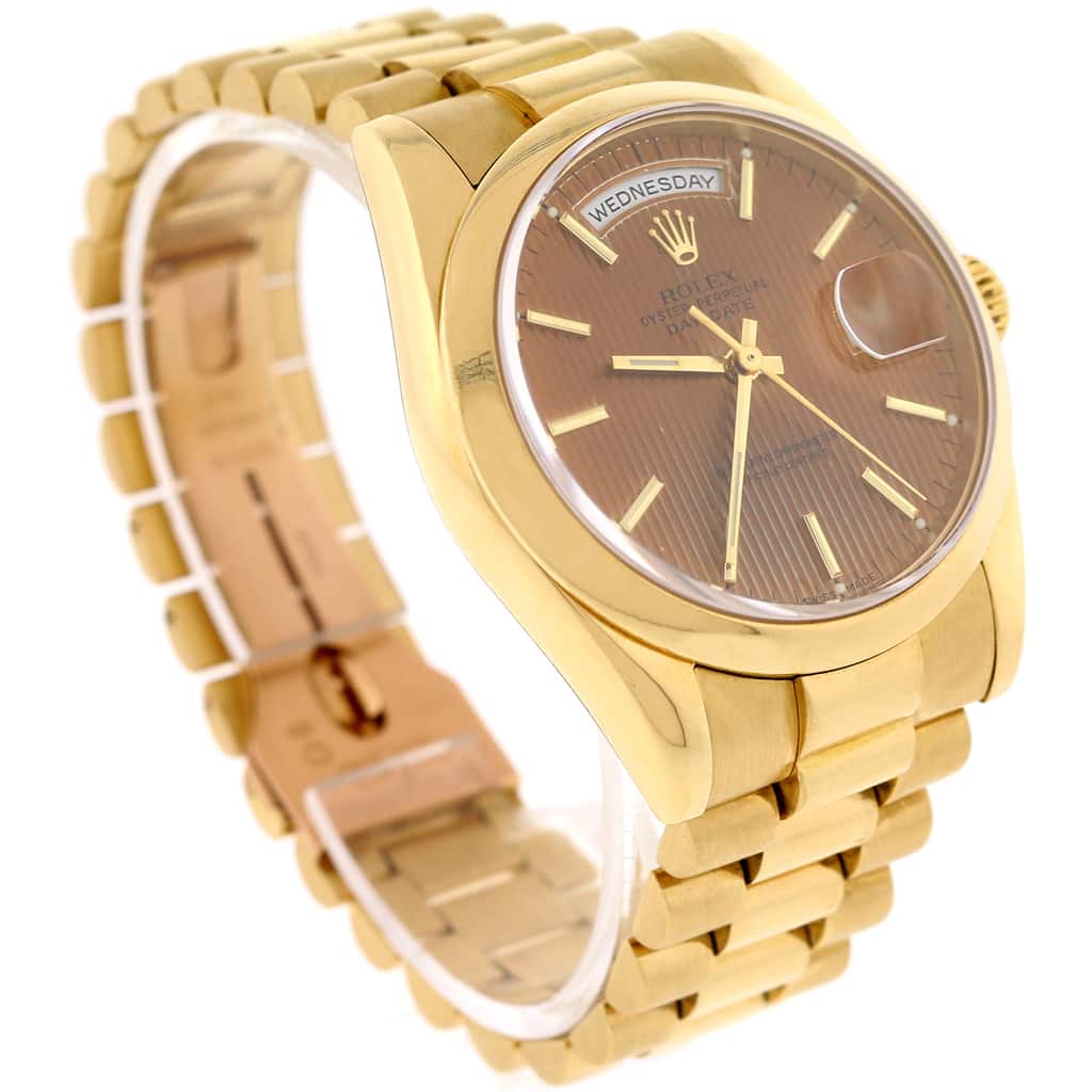 Rolex President Day-Date 18K Yellow Gold Brown Tapestry Dial 36MM Automatic Mens Watch 118208 - Image 4