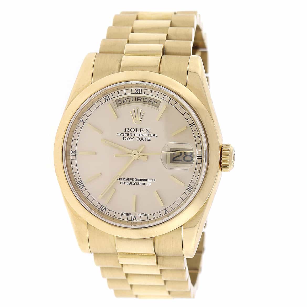 Rolex President Day-Date 18K Yellow Gold Champagne Dial 36MM Automatic Mens Watch 118208