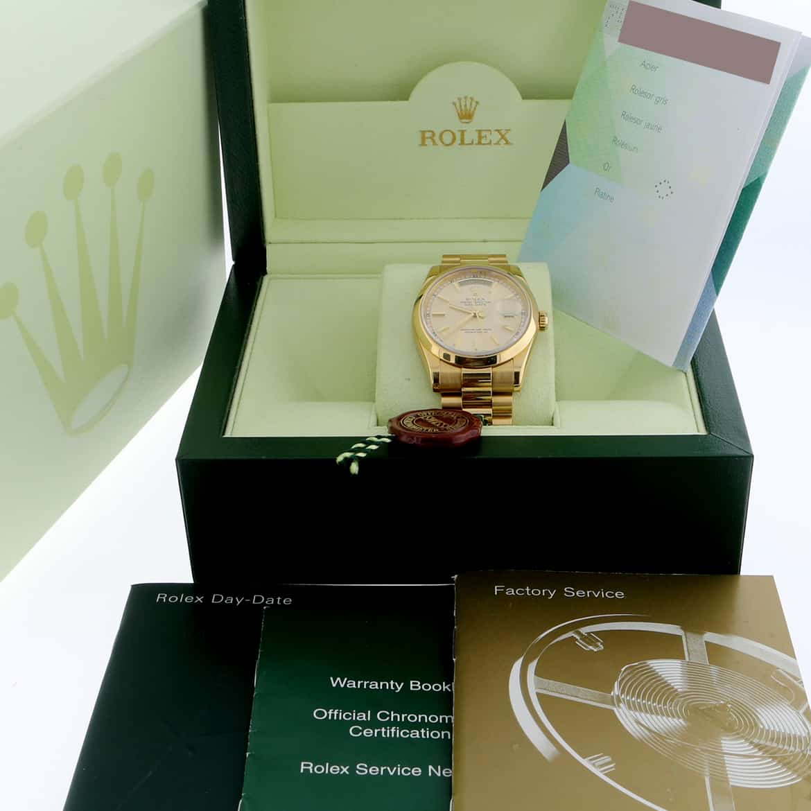 Rolex President Day-Date 18K Yellow Gold Champagne Dial 36MM Automatic Mens Watch 118208 - Image 3