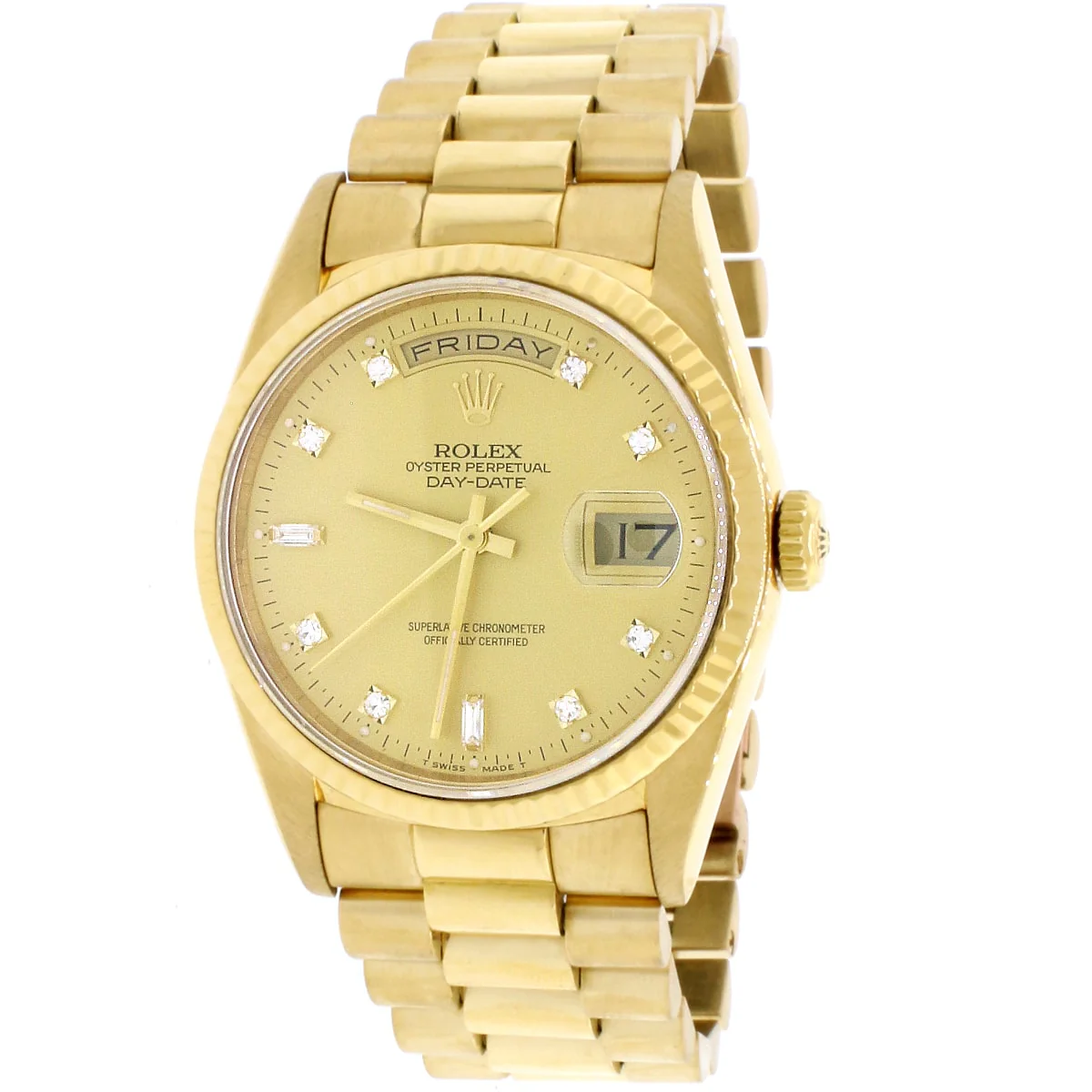 Rolex President Day-Date 18K Yellow Gold Factory Champagne Diamond Dial 36MM Automatic Mens Watch 18238