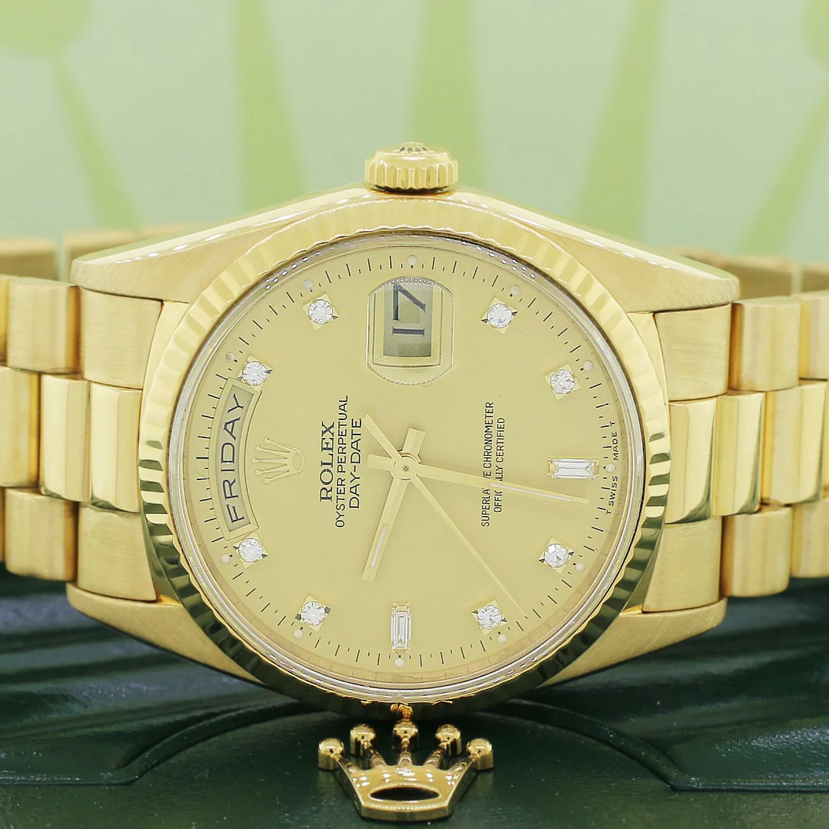 Rolex President Day-Date 18K Yellow Gold Factory Champagne Diamond Dial 36MM Automatic Mens Watch 18238 - Image 2