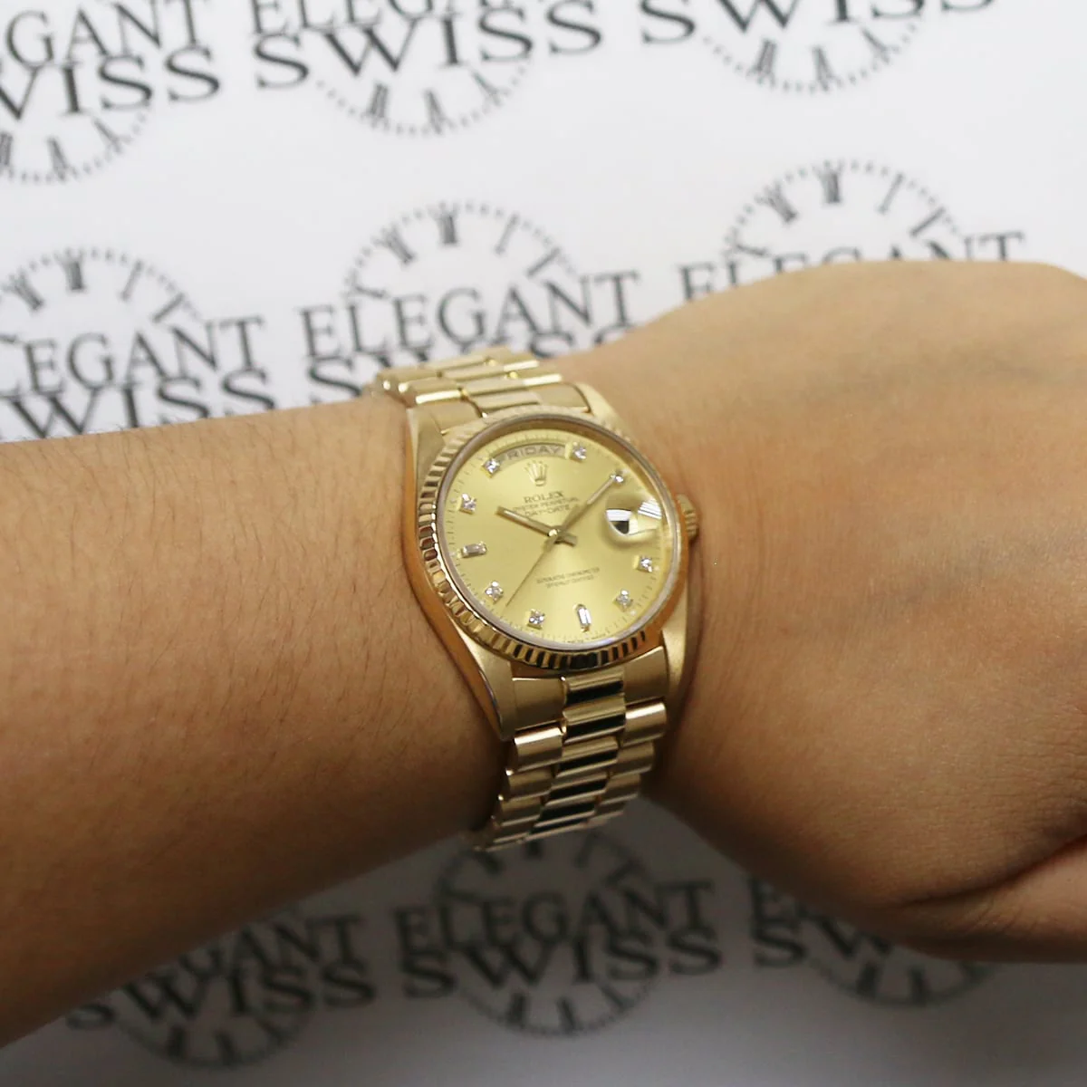 Rolex President Day-Date 18K Yellow Gold Factory Champagne Diamond Dial 36MM Automatic Mens Watch 18238 - Image 3