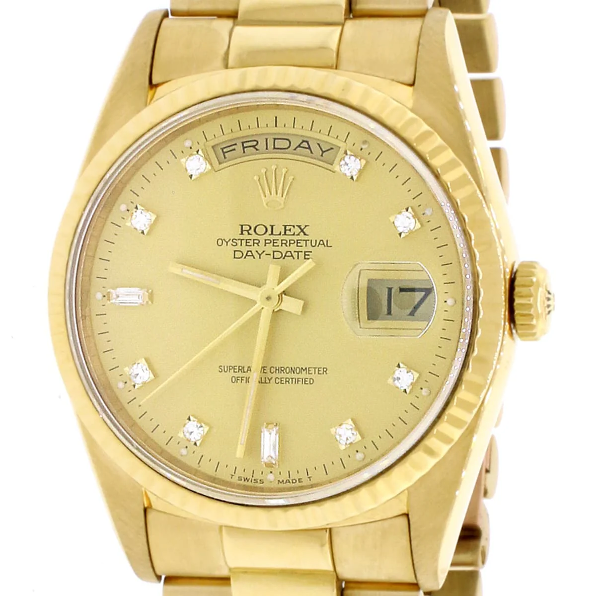 Rolex President Day-Date 18K Yellow Gold Factory Champagne Diamond Dial 36MM Automatic Mens Watch 18238 - Image 8