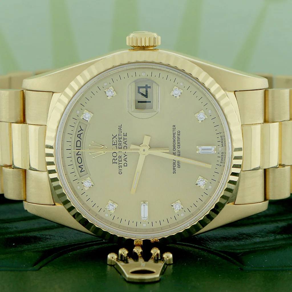 Rolex President Day-Date 18K Yellow Gold Factory Champagne Diamond Dial 36MM Automatic Mens Watch 18238 - Image 2
