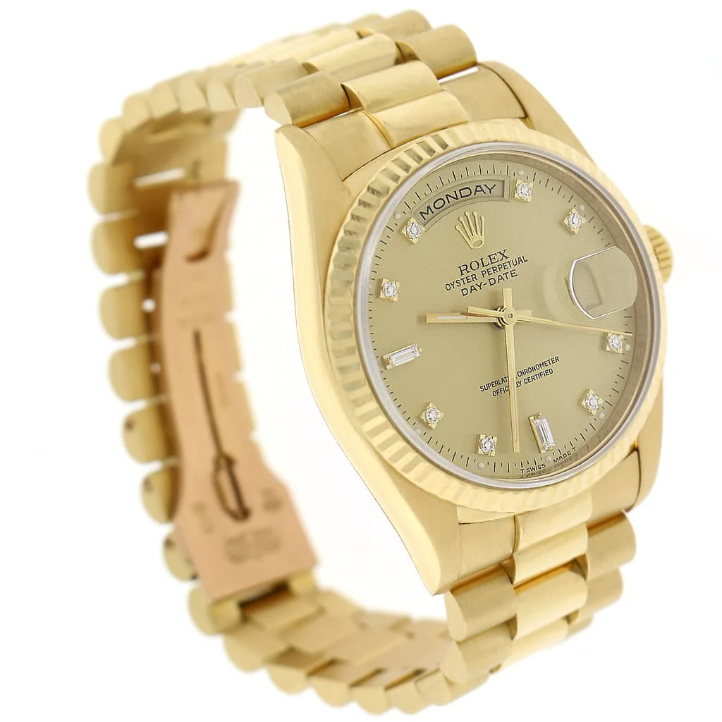 Rolex President Day-Date 18K Yellow Gold Factory Champagne Diamond Dial 36MM Automatic Mens Watch 18238 - Image 4