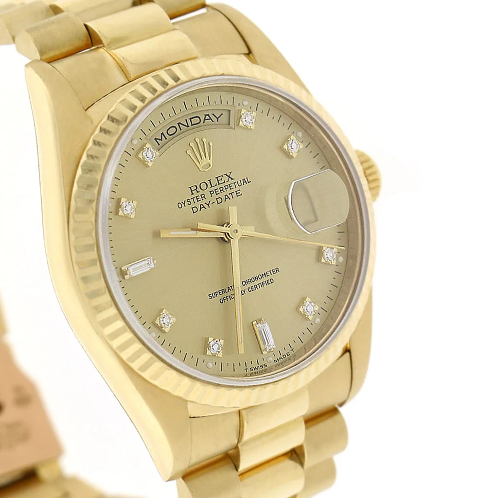 Rolex President Day-Date 18K Yellow Gold Factory Champagne Diamond Dial 36MM Automatic Mens Watch 18238 - Image 6