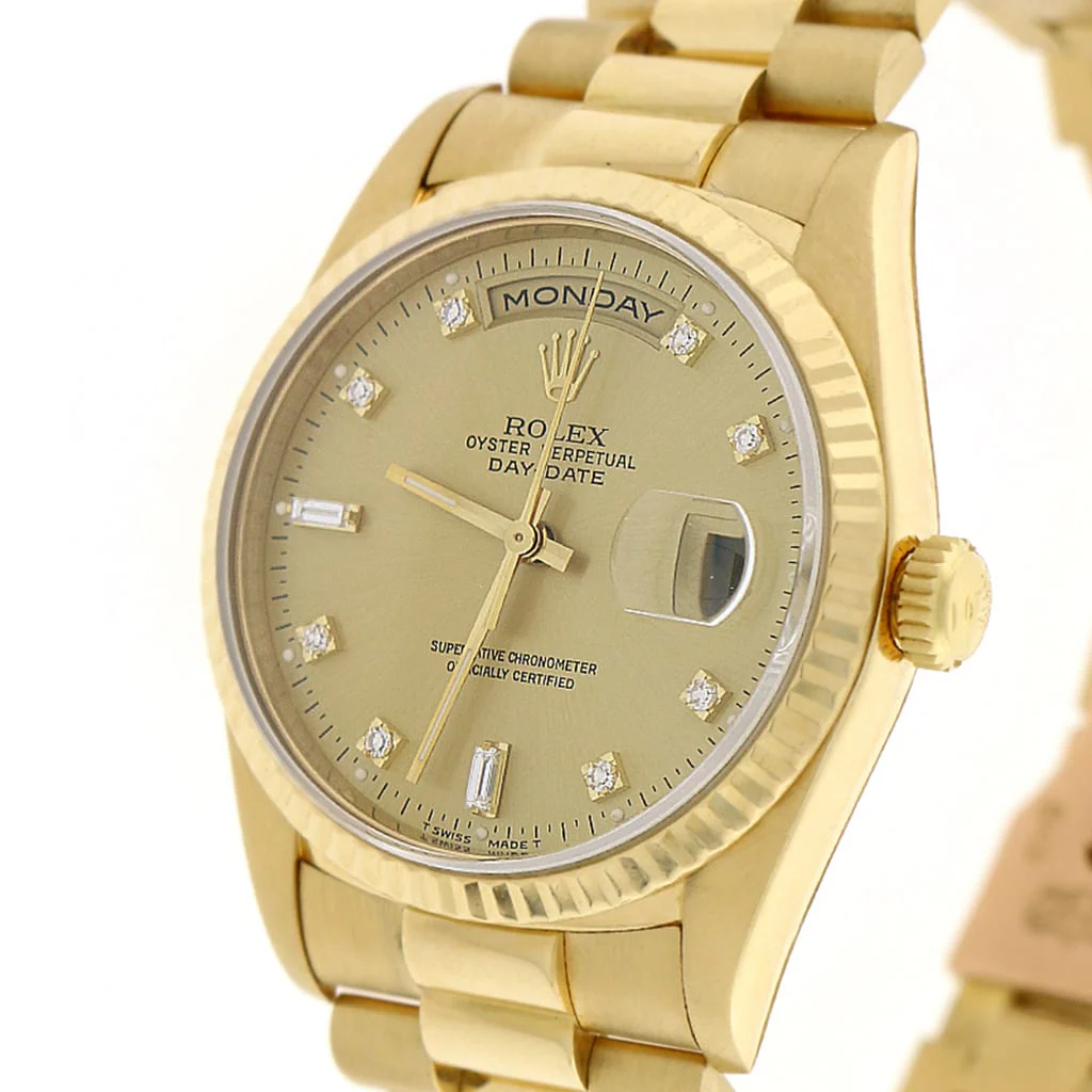 Rolex President Day-Date 18K Yellow Gold Factory Champagne Diamond Dial 36MM Automatic Mens Watch 18238 - Image 7