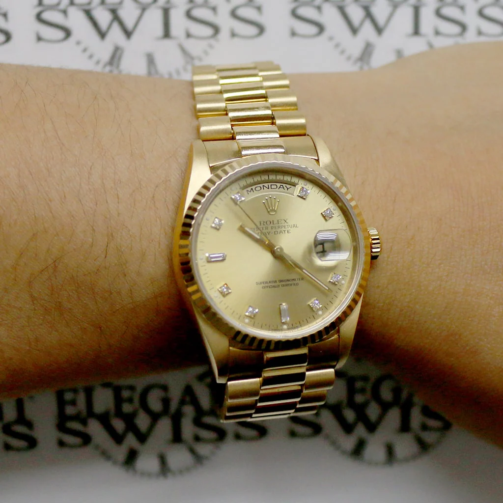Rolex President Day-Date 18K Yellow Gold Factory Champagne Diamond Dial 36MM Automatic Mens Watch 18238 - Image 8