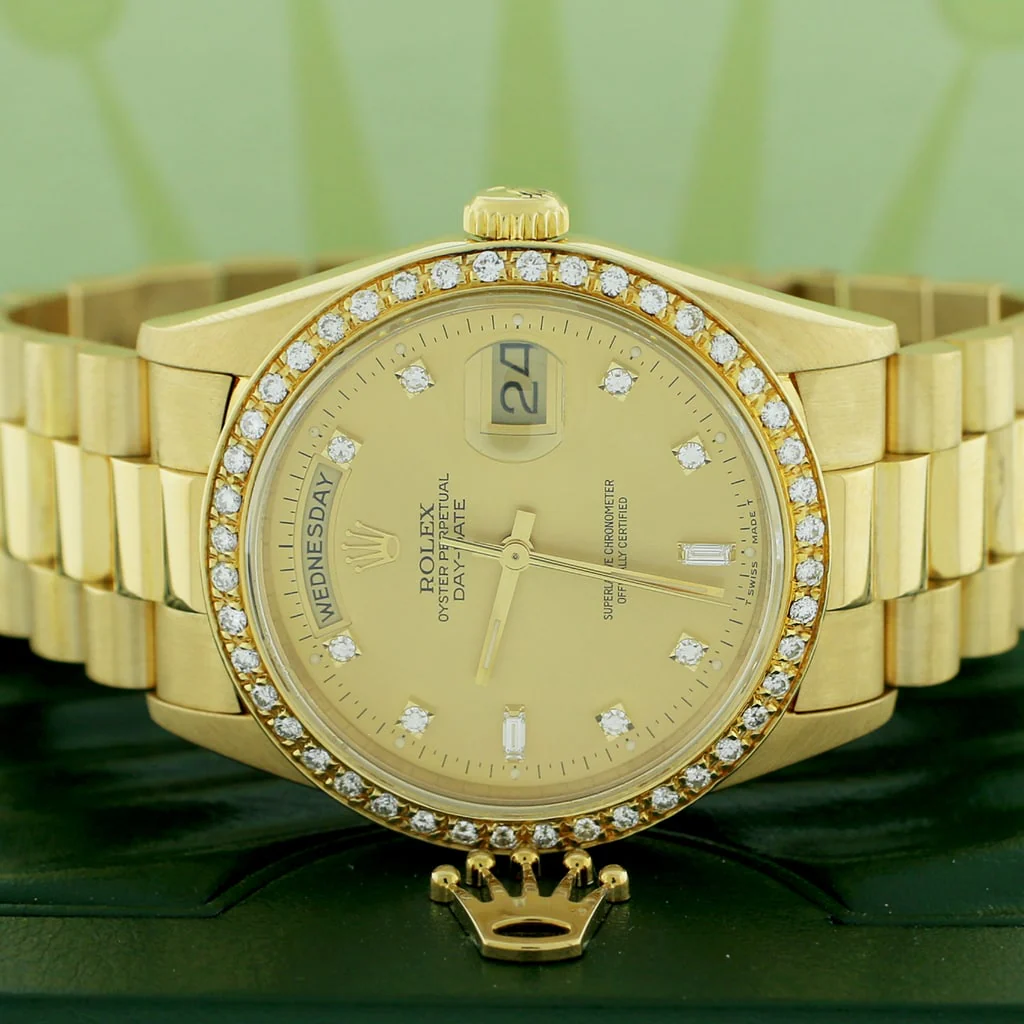 Rolex President Day-Date 18K Yellow Gold Factory Champagne Diamond Dial 36MM Automatic Mens Watch 18238 w/Diamond Bezel - Image 2