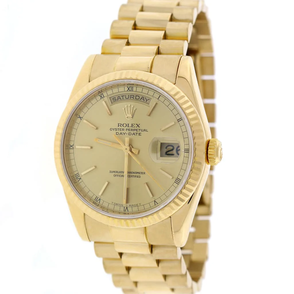 Rolex President Day-Date 18K Yellow Gold Factory Champagne Stick Dial 36MM Automatic Mens Watch 118238