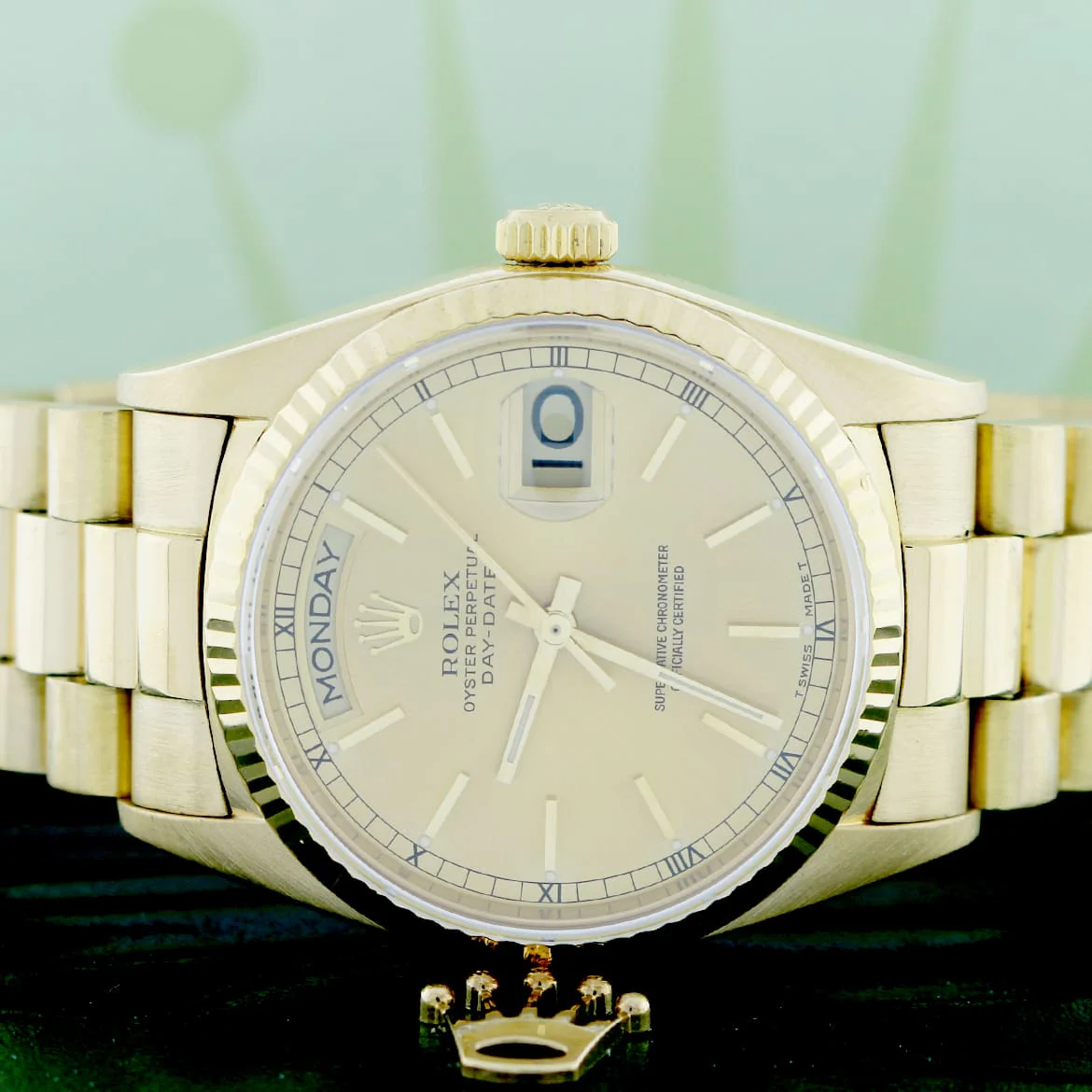 Rolex President Day-Date 18K Yellow Gold Factory Champagne Stick Dial 36MM Automatic Mens Watch 18038 - Image 2