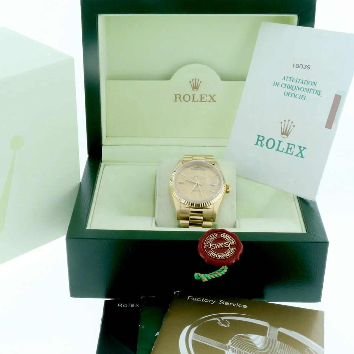 Rolex President Day-Date 18K Yellow Gold Factory Champagne Stick Dial 36MM Automatic Mens Watch 18038 - Image 3