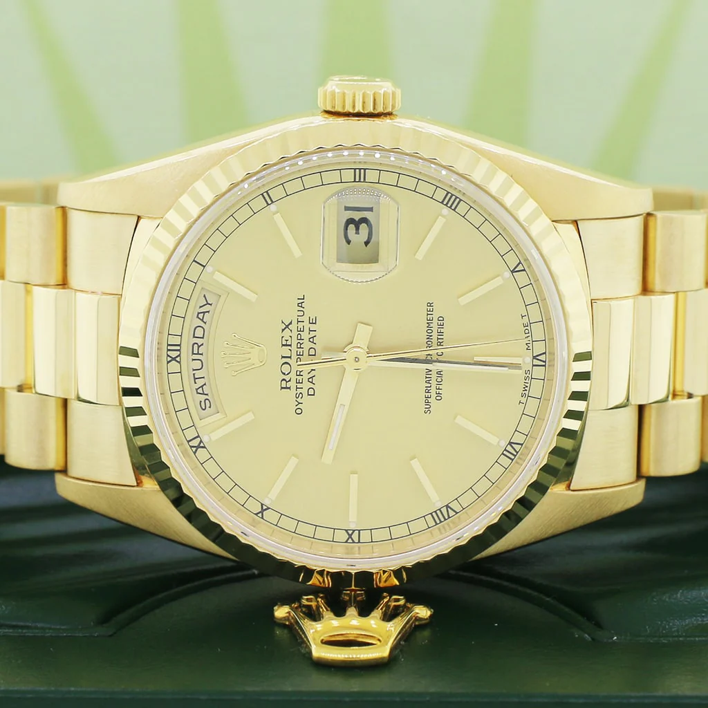 Rolex President Day-Date 18K Yellow Gold Factory Champagne Stick Dial Double Quick 36MM Automatic Mens Watch 18238 - Image 2