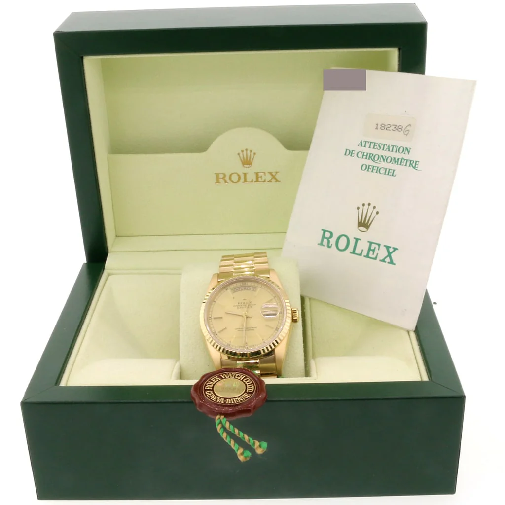 Rolex President Day-Date 18K Yellow Gold Factory Champagne Stick Dial Double Quick 36MM Automatic Mens Watch 18238 - Image 3