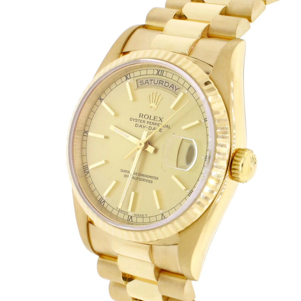 Rolex President Day-Date 18K Yellow Gold Factory Champagne Stick Dial Double Quick 36MM Automatic Mens Watch 18238 - Image 4