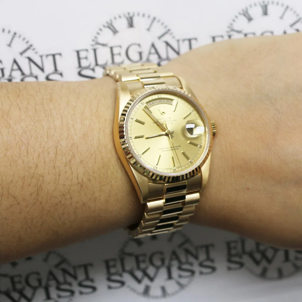 Rolex President Day-Date 18K Yellow Gold Factory Champagne Stick Dial Double Quick 36MM Automatic Mens Watch 18238 - Image 5
