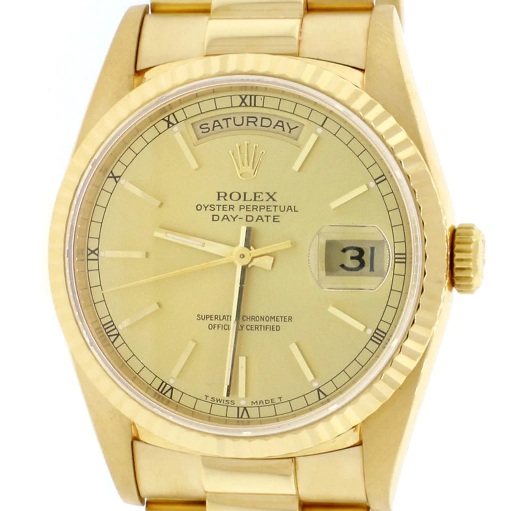 Rolex President Day-Date 18K Yellow Gold Factory Champagne Stick Dial Double Quick 36MM Automatic Mens Watch 18238 - Image 6