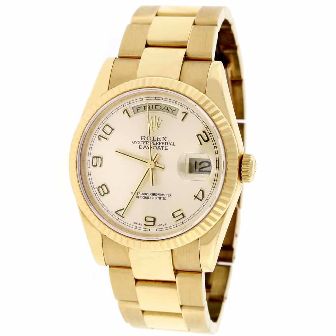 Rolex President Day-Date 18K Yellow Gold Original Champagne Arabic Dial 36MM Automatic Mens Oyster Watch 118238