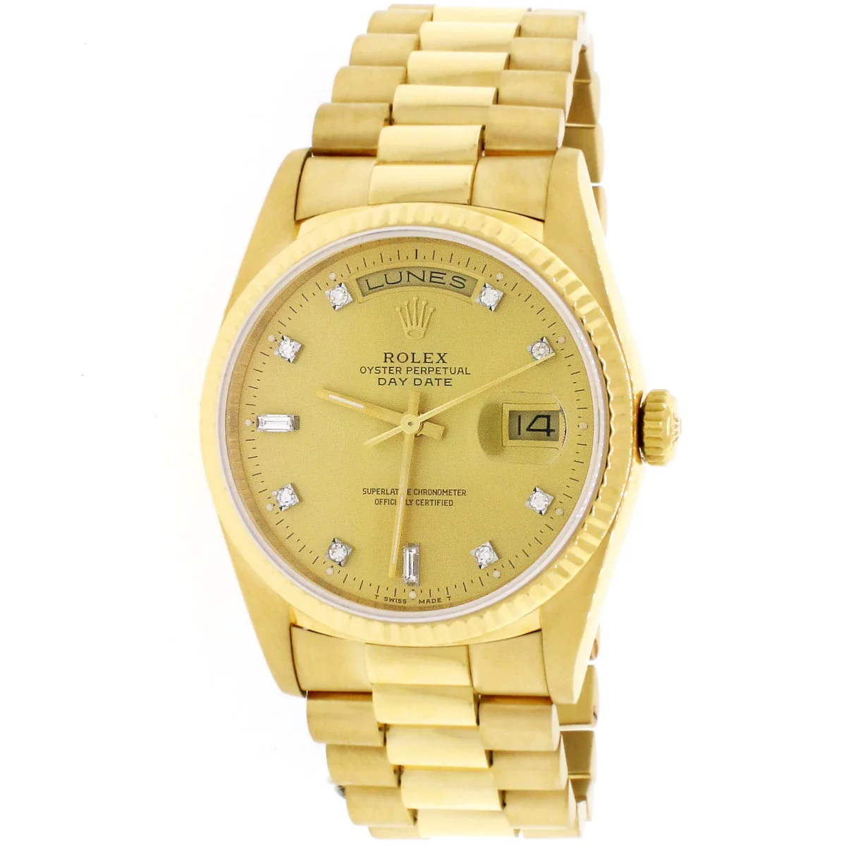 Rolex President Day-Date 18K Yellow Gold Original Champagne Diamond Dial 36MM Automatic Mens Watch 18238