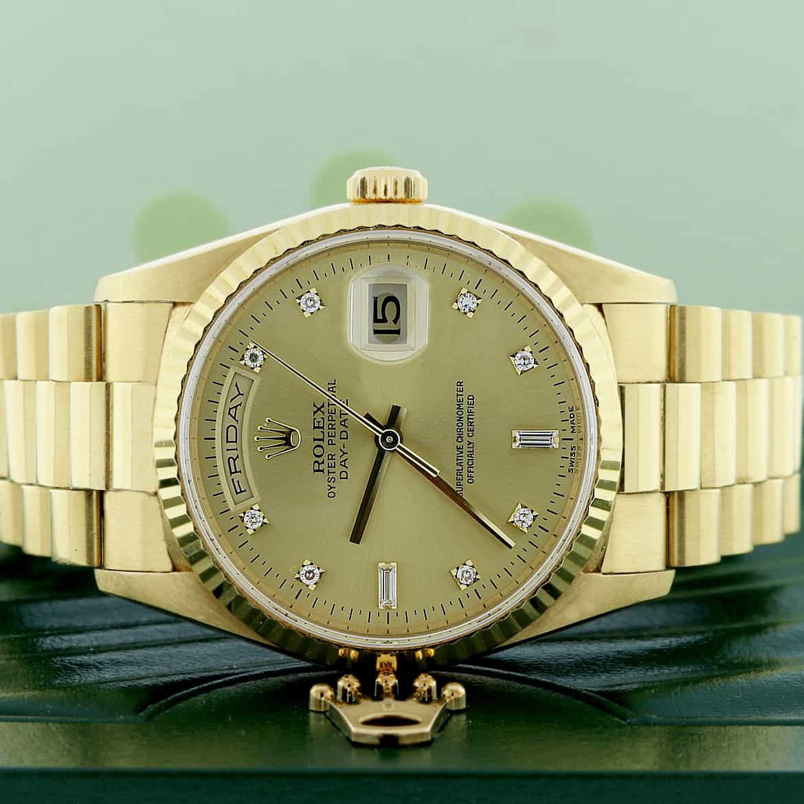 Rolex President Day-Date 18K Yellow Gold Original Champagne Diamond Dial 36MM Automatic Mens Watch 18238 - Image 2