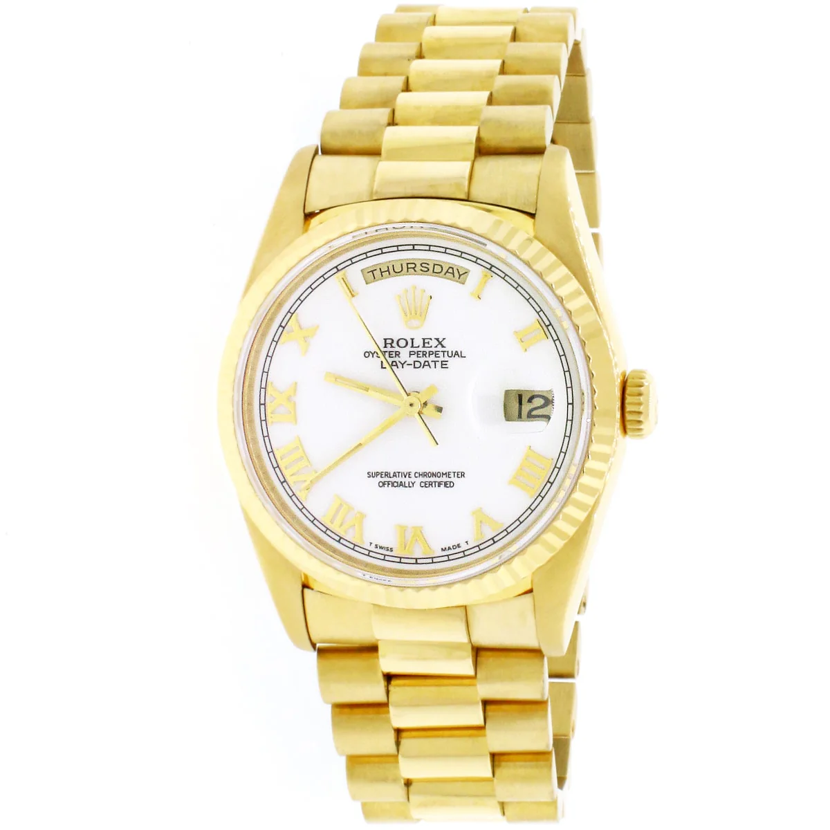Rolex President Day-Date 18K Yellow Gold Original White Roman Dial Double Quick 36MM Automatic Mens Watch 18238