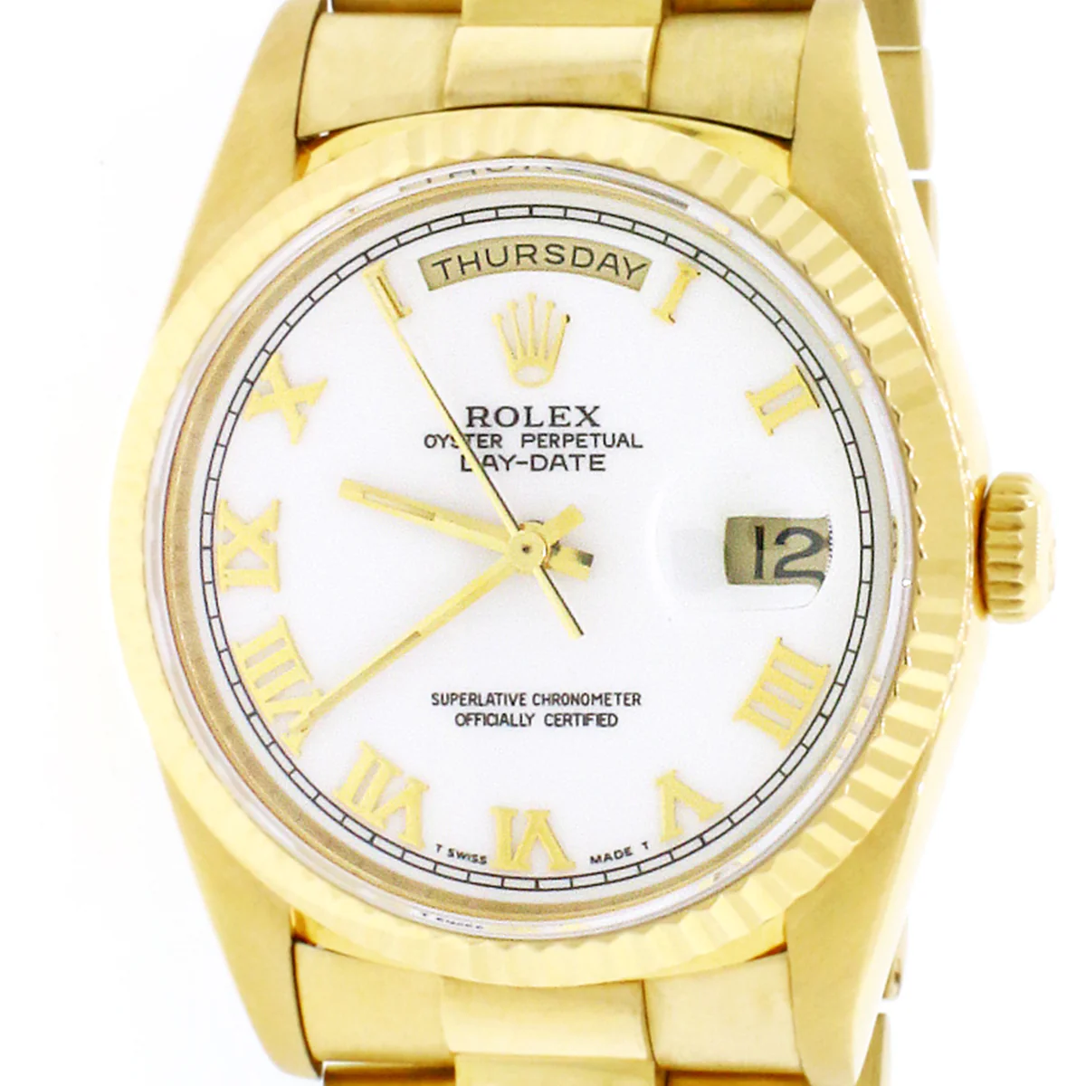 Rolex President Day-Date 18K Yellow Gold Original White Roman Dial Double Quick 36MM Automatic Mens Watch 18238 - Image 4